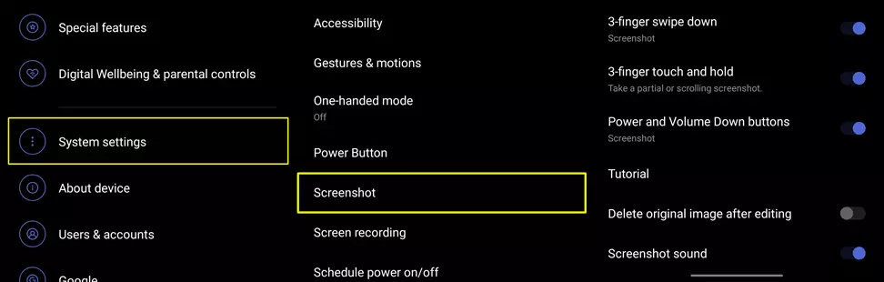 OnePlus Screenshot Settings